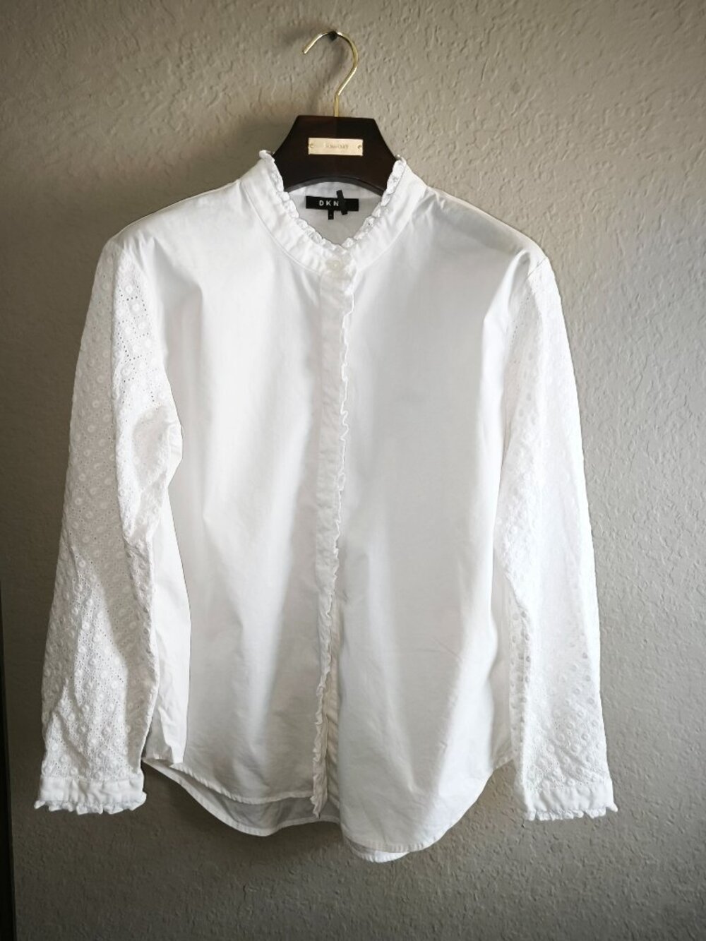 DKNY Cream Striped Frayed Edge Boho Blouse Top - Women's Size XL